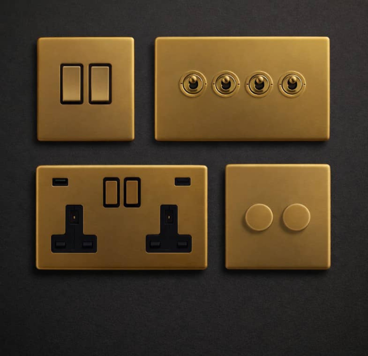 Gold decorative electrical switches and sockets